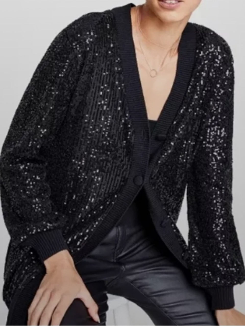 NWT INC International Concepts Black Sequin Cardigan Size L